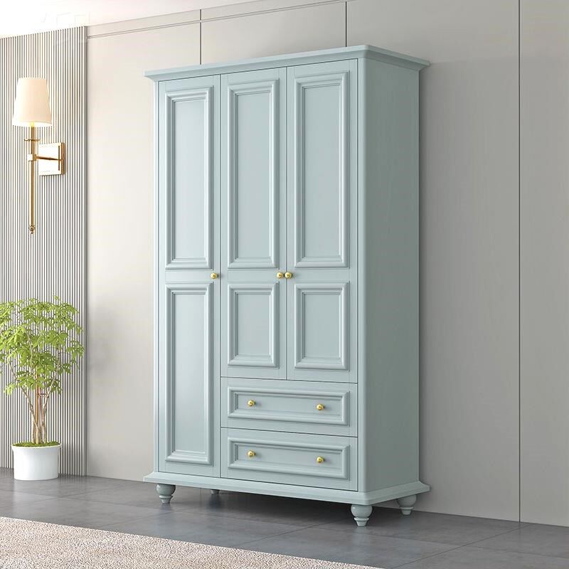 美式乡村实木大衣柜家用卧室三四五六门带顶柜衣橱简约现代带抽屉