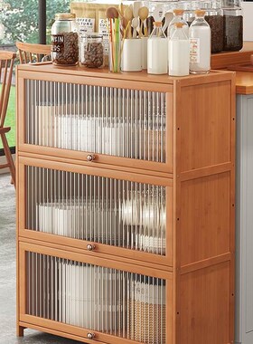 厨房置物柜落地多功能餐r边柜收纳带门实木现代简约烤箱架家用碗