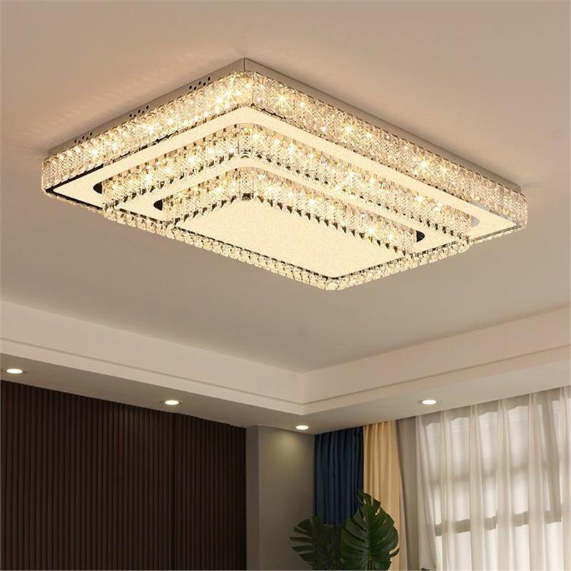 轻奢水晶灯客厅吸顶灯简约现代大气长方形家用大厅主卧室灯具大全