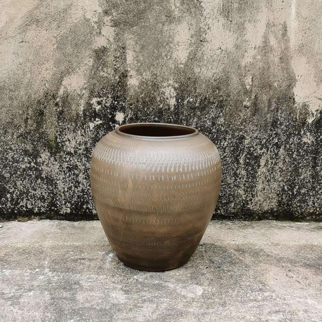 新中式景德镇陶瓷手工陶罐花瓶庭院荷花缸软装饰酒店餐厅摆件坛子