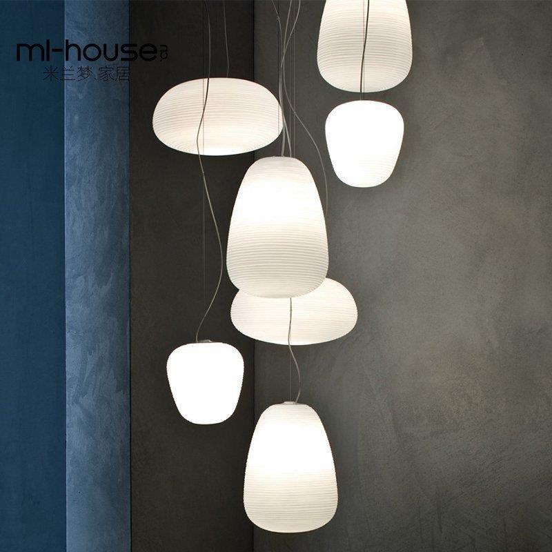 米兰梦北欧简约餐厅吧台吊灯三头单头创意个性白色螺纹玻璃灯罩