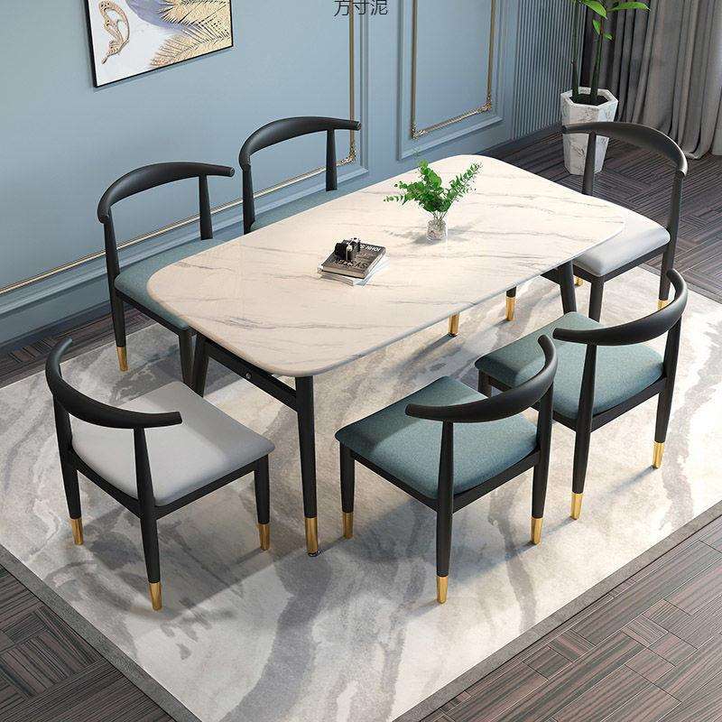 轻奢仿大理石餐桌椅组合家用现代简约新中式小户型吃饭桌子长方形