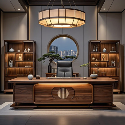 新中式实木大班台黑胡桃白蜡木禅意酒店民宿办公室公司老板主管桌