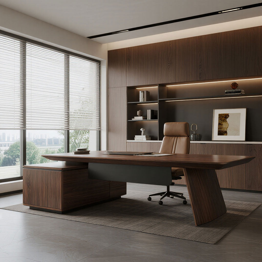 新中式实木办公桌现代简约轻奢高级感老板桌总裁桌办公室大班台