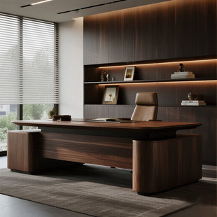 北美黑胡桃办公桌老板桌简约现代高端总裁桌经理办公室桌椅组合