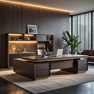 现代简约轻奢宋式美学高级感老板桌总裁桌办公室大班台实木办公桌