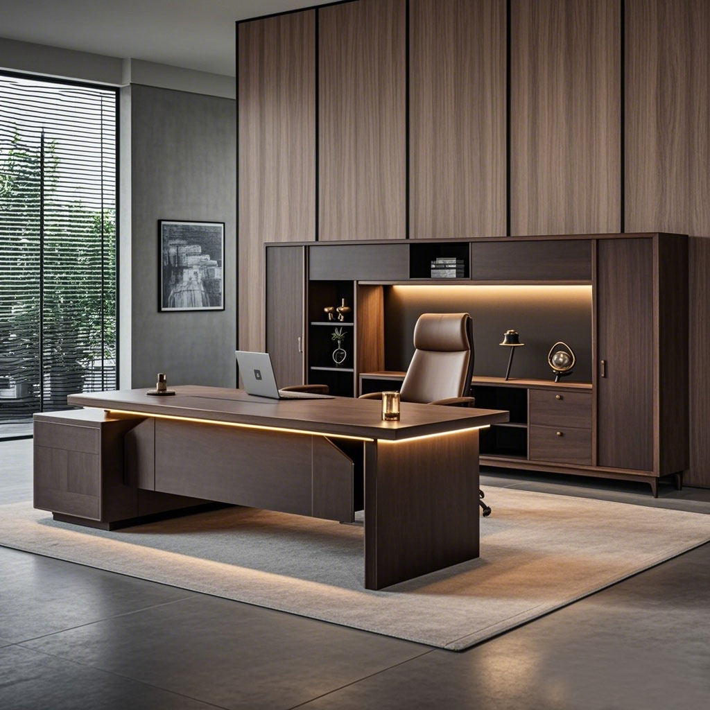 极简美学老板桌办公桌轻奢灯光时尚总裁桌大班台经理办公室主管桌