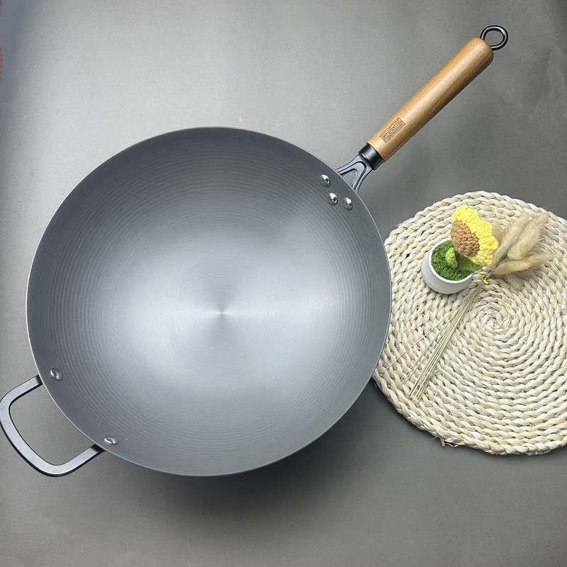 厨得乐硬质爆炒王圆底平底炒锅无涂层不生锈炒菜锅燃气灶电磁通用