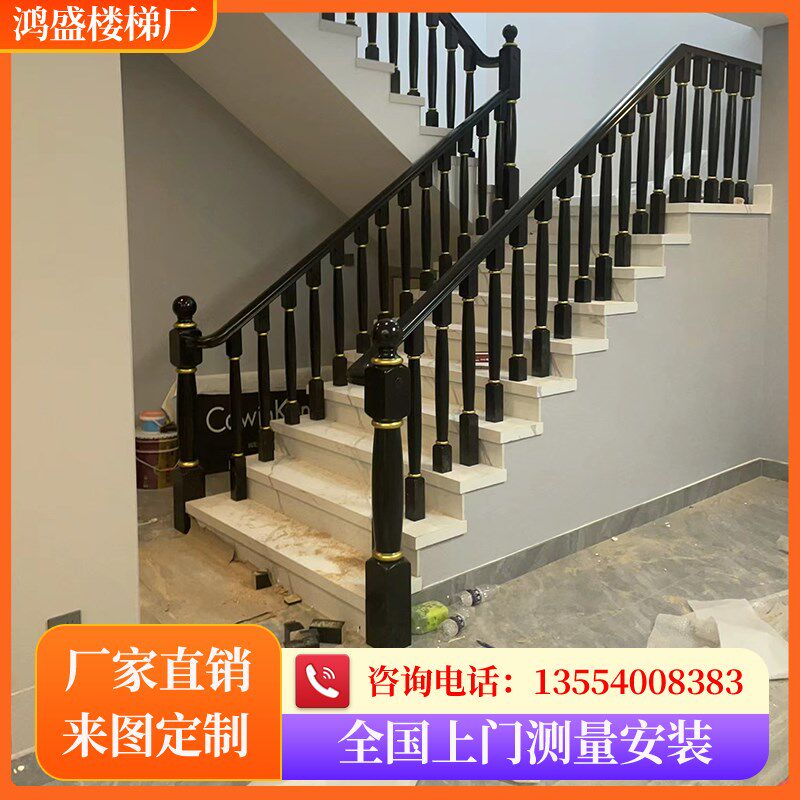 农村自建房别墅h实木楼梯扶手栏杆护栏简约复式楼木制楼梯立柱定