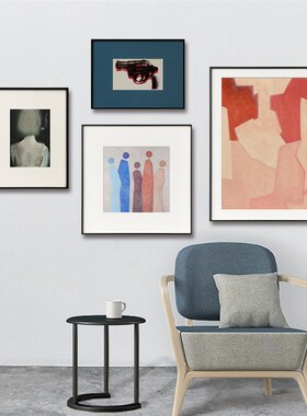 现代简约客厅沙发背景墙组合w装饰画小众民宿墙面挂画样板间定制