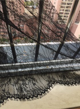 超薄法国睫毛蕾丝 黑白色 半截裙服装布面料 超柔软亲肤