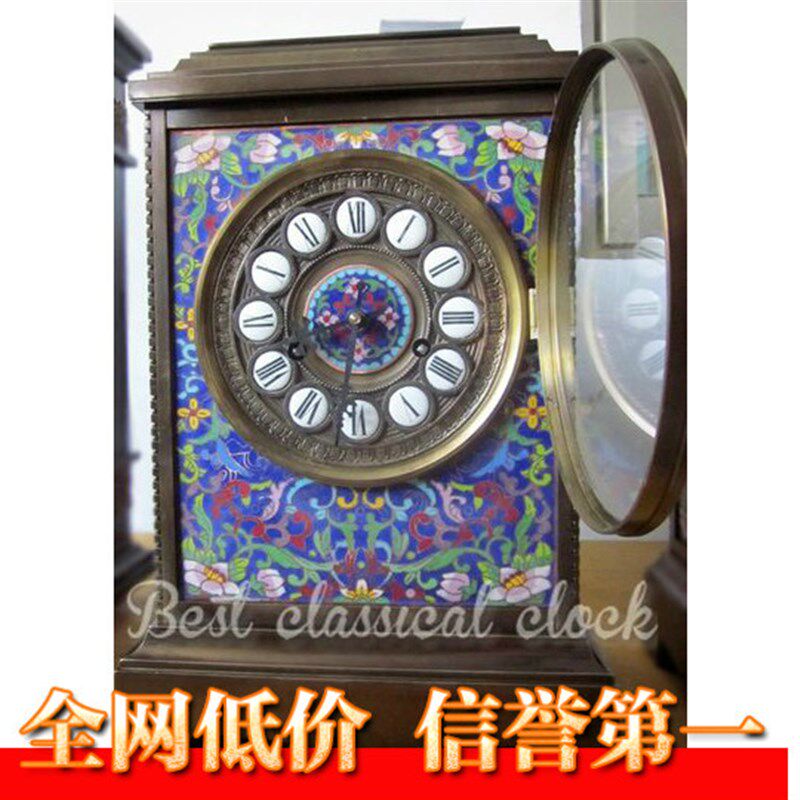 老式做旧景泰蓝座钟仿古机械座钟台式钟表L古典钟表全铜上弦