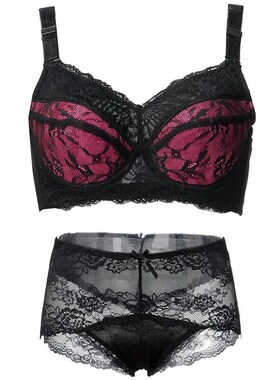 本命年内衣女套装红色大码文胸防走光薄款聚L拢收副乳胖mm大罩杯