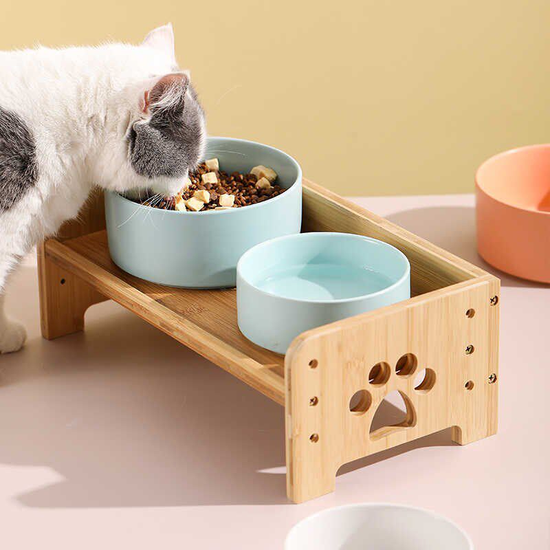 猫碗架子木质宠物餐桌狗饭桌狗盆猫咪桌子高N度可调增高护颈防打