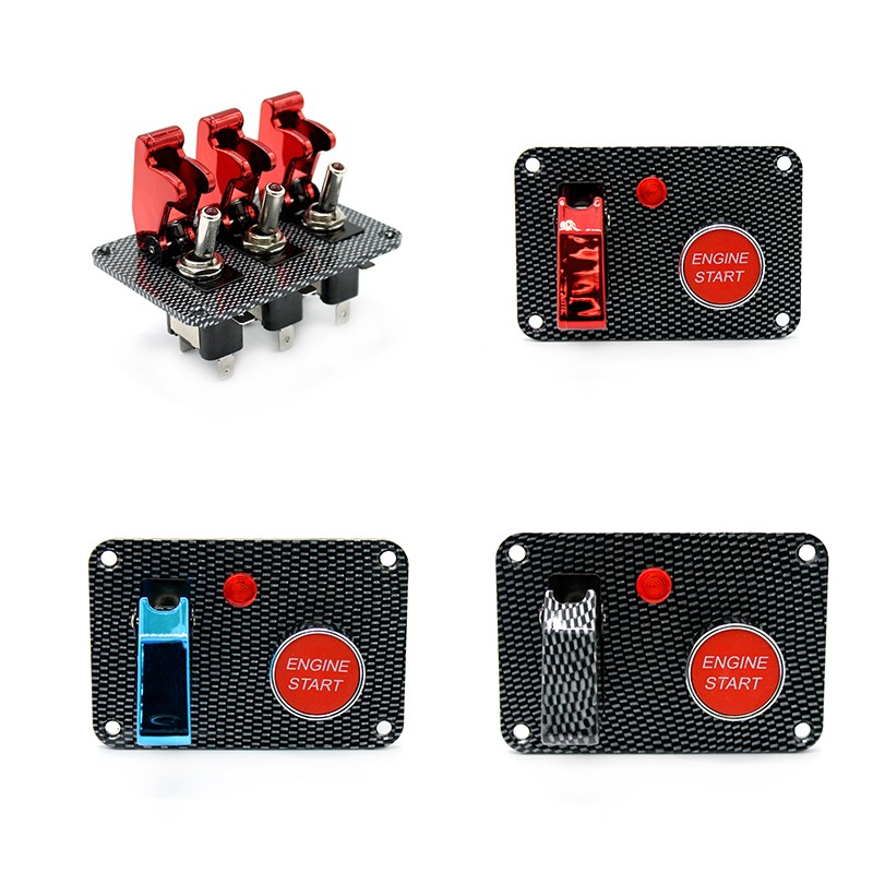 房车一键启动开关赛车点火开关改装拨动开关面板碳纤纹U 12V 汽车
