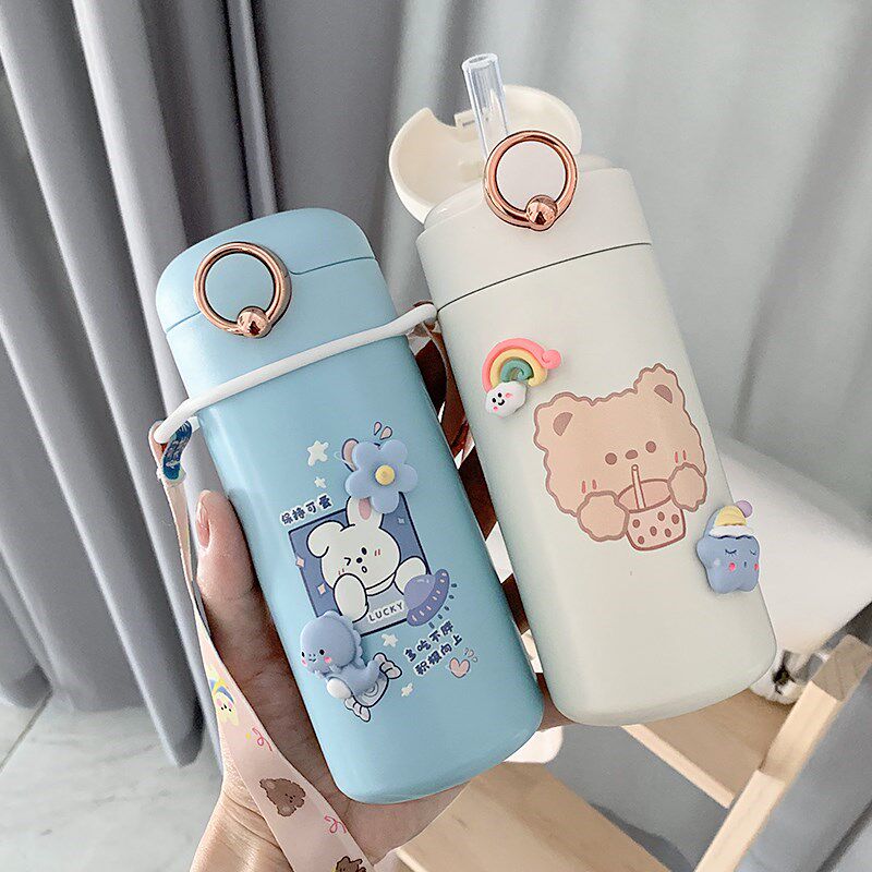 新款水杯女可爱高颜值吸管保温杯C学生I儿童外出便携小巧瓶女孩产