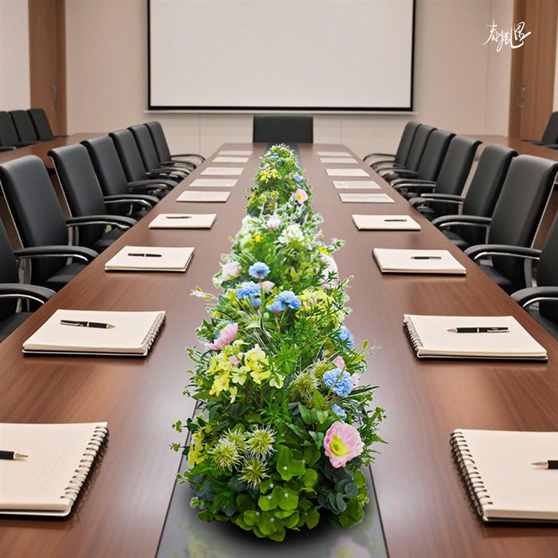 商务会议长条摆花森系婚礼宴会桌花仿真花L摆件商场橱窗餐厅餐桌