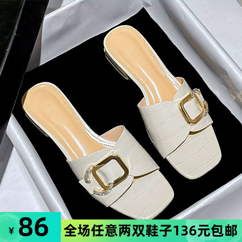 2021年夏季新款高跟凉拖女外穿时尚粗跟一字拖外出大码鞋拖41一43,女鞋,一字拖,淘宝优惠券,粉丝福利购,淘宝优惠卷