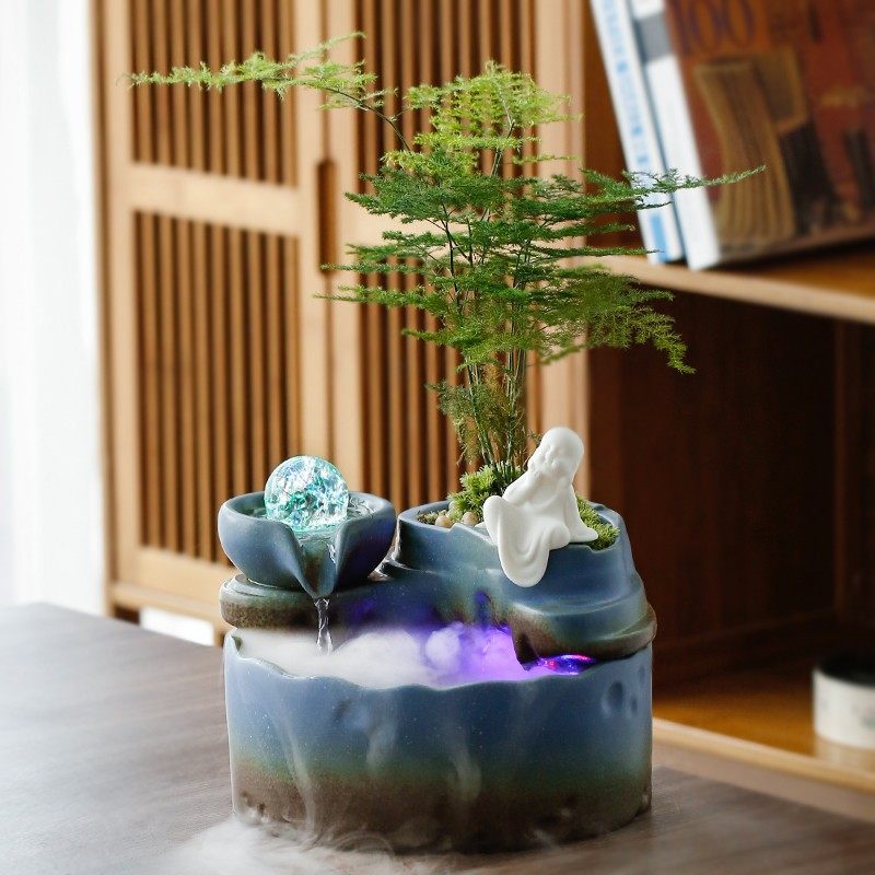流水摆件小型鱼缸循环水生财招财喷E泉景观盆景玄关办公室茶几桌