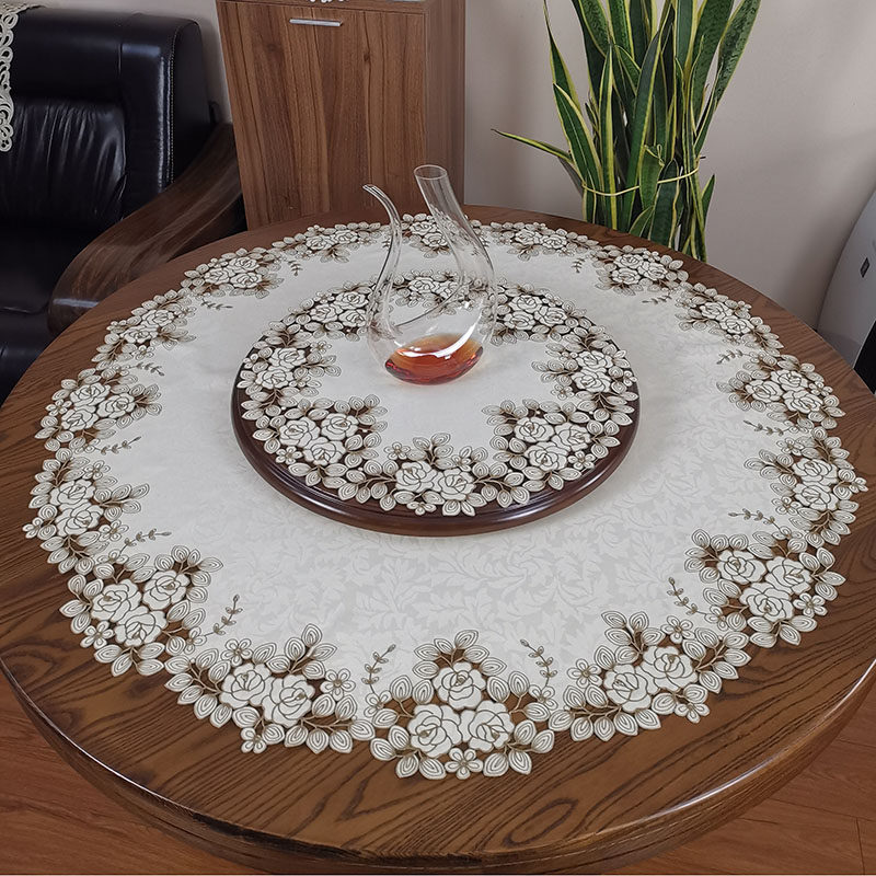 米黄大圆桌布小圆茶几盖巾布艺绣花茶色玫瑰欧式美式中式圆形台布,居家布艺,桌布,淘宝优惠券,粉丝福利购,淘宝优惠卷