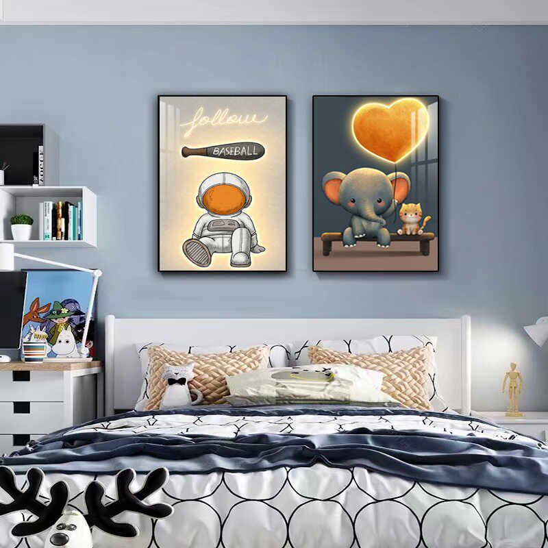 小清新卡通熊装饰画儿童卧室挂画可爱猴子卧室床头背景墙画