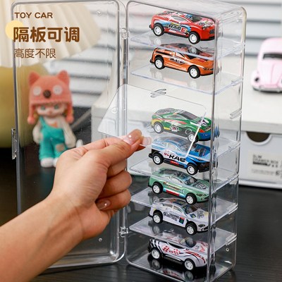 防尘合金小汽车收纳盒1:64多美卡风火轮模型玩具车展示门后置物架