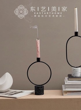 北欧现代创意几何铁艺烛台摆件样板间售楼处餐厅客厅玄关桌面摆设