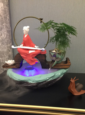 太公钓鱼禅意盆景陶瓷鱼缸客厅书房办公喷泉简约现代装饰流水摆件