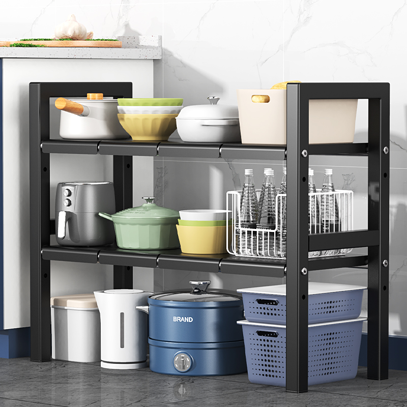 厨房下水槽置物架可伸缩整体橱柜分层架锅具收纳层架水池洗菜盆下