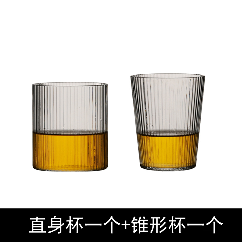 日式玻璃杯透明绿茶杯家用耐热单个喝G水杯子竖纹咖啡杯喝茶筋纹