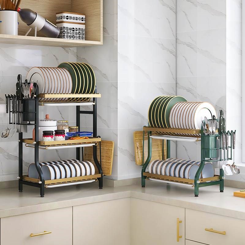 双层厨房置物架碗碟o碗盘沥水架三层多功能放碗架碗筷收纳盒碗柜