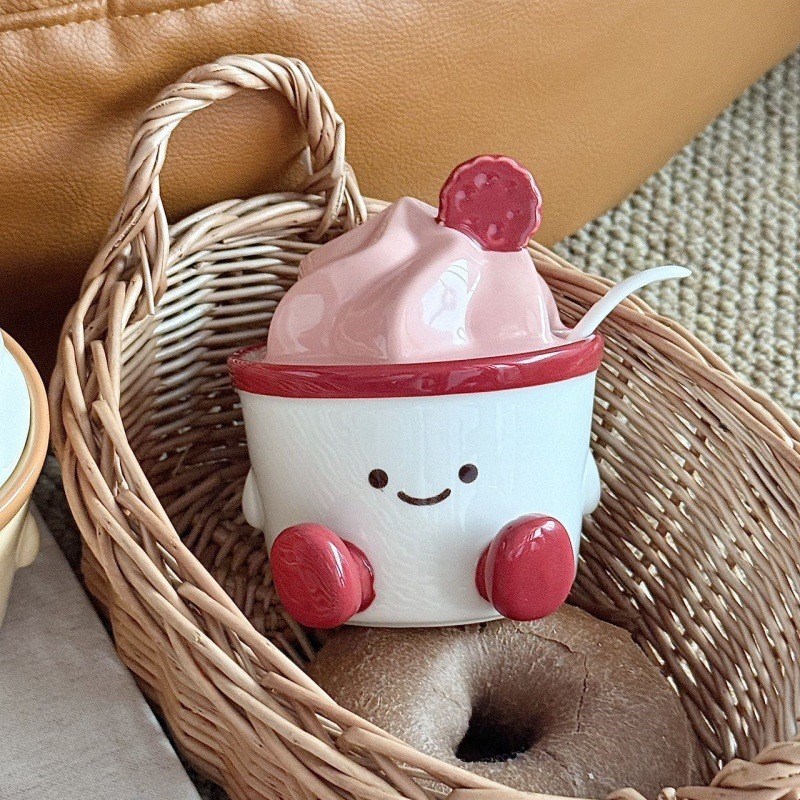 冰淇淋调味罐家用高值陶瓷调味瓶,有盖有勺味V精盐罐乔迁礼物