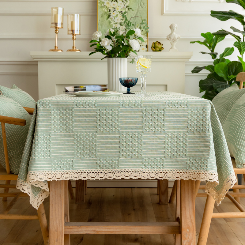 北欧风桌布布艺高级感长方形饭桌棉麻F格子方桌网红餐桌布茶几桌