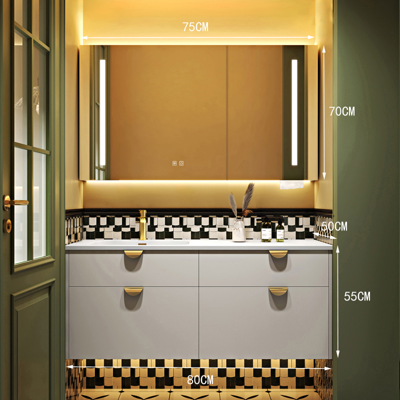 轻奢简约现代浴室柜组合奶油可丽耐一体双盆卫生间T洗脸洗手洗漱