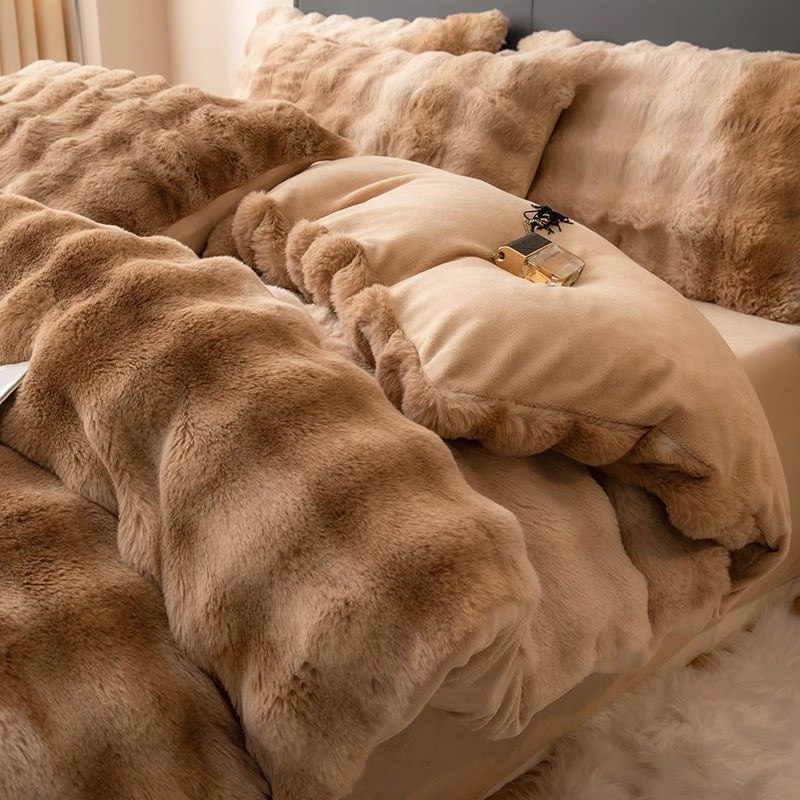 渐变色兔b兔毛绒四件套牛奶珊瑚绒床单被套冬季新款法兰绒床上用