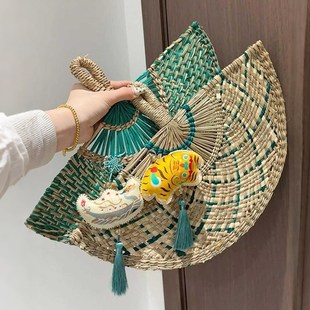 饰礼 端午节氛围感装 非遗夏天老式 小扇子蒲o扇竹草编便携2025新款