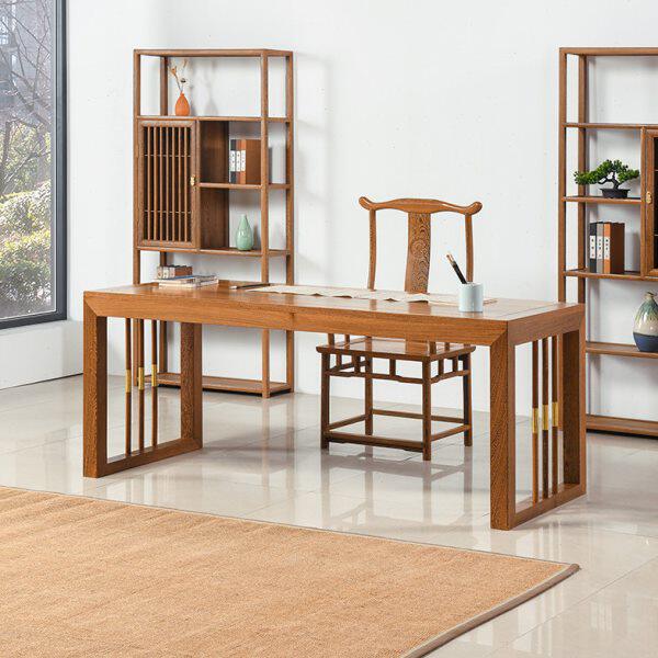 鸡翅书法桌写字台电脑桌画新中式实木红木办公桌木书桌简约原木案