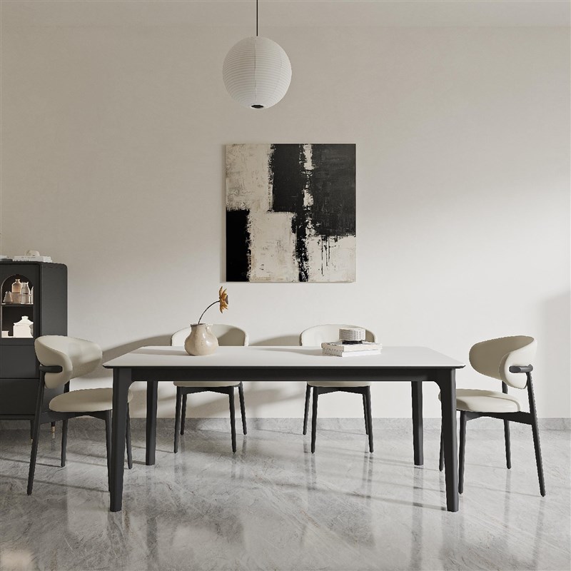 德利丰实木岩板餐桌现代简约白蜡木D实木全托长方形家用小户型餐