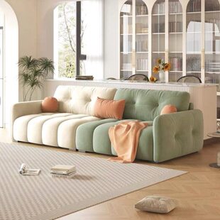 沙发客厅小户型绒布猫爪皮沙发奶油风网红沙发直排拼色公寓沙发