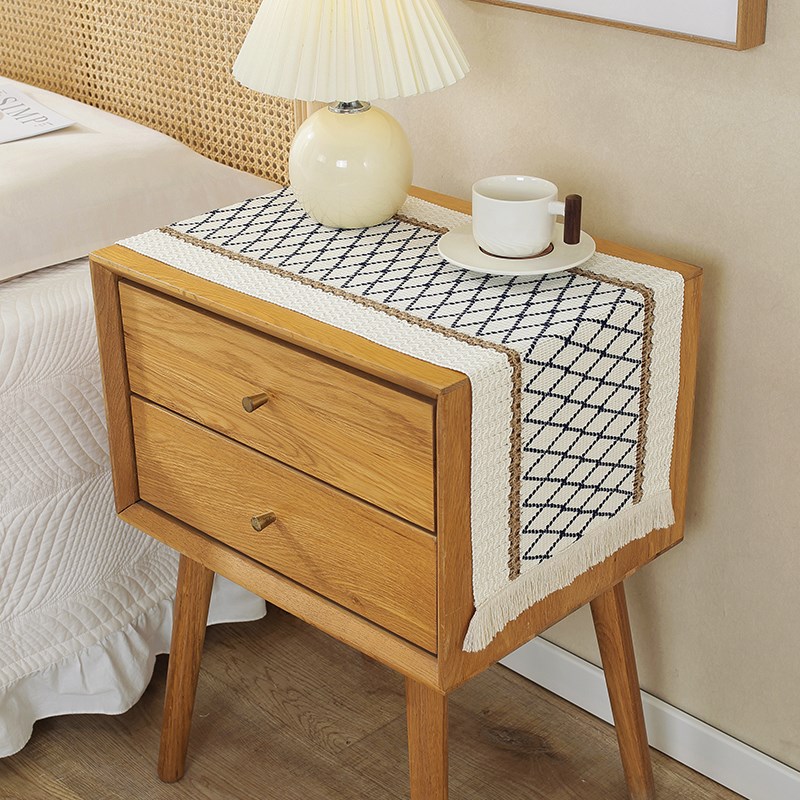 北欧简约轻奢简约棉麻桌旗拼色流苏长桌布简约风节日X茶台桌旗装