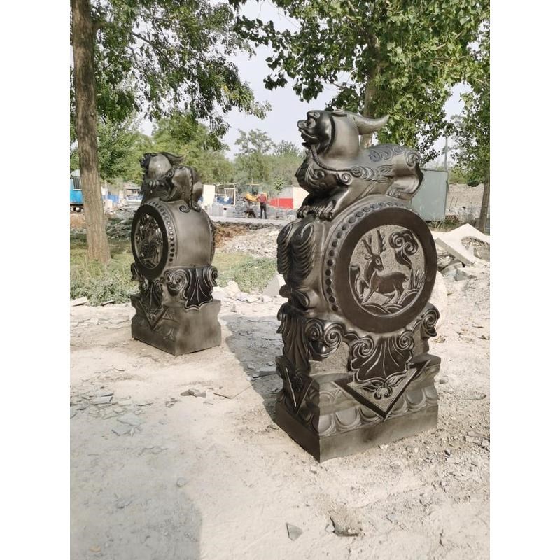 家用仿古青石麒麟貔貅狮子门口石门大象整石N摆件石雕门墩一对抱