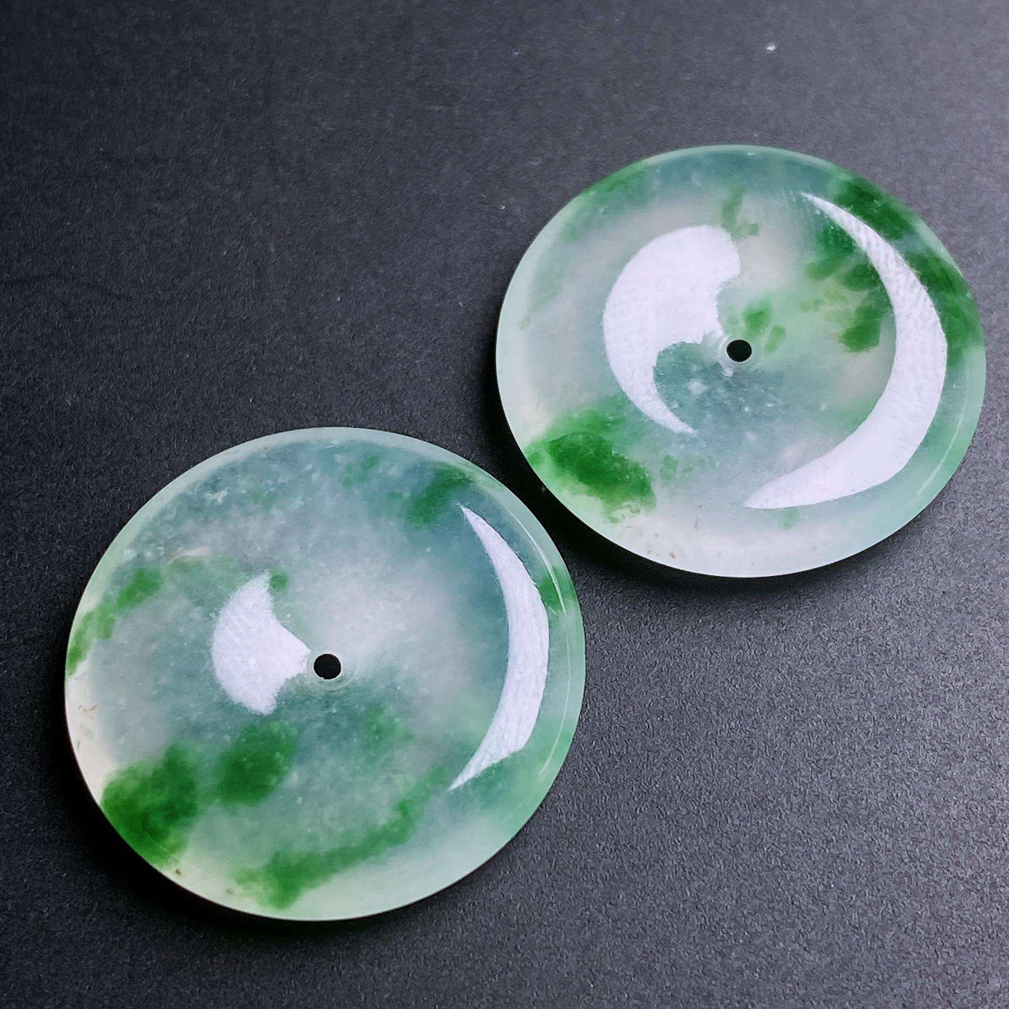 缅甸天然翡翠a货冰飘花平安扣一对镶嵌耳坠fxj尺寸:18.8-3.8mm