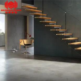 厂家悬浮楼梯设计生产隐形龙骨木踏步灯发光踏板玻璃护栏悬浮楼梯