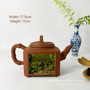 古风创意微景观紫砂大圣灯壶国风夜灯生态造景模型摆件殿土地庙