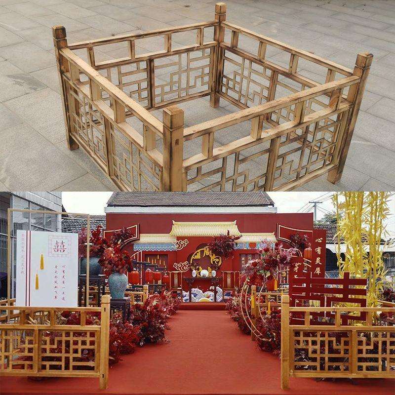 新款婚庆新中式木质栅栏路引婚礼布置实木复古围栏装饰鹊桥道具