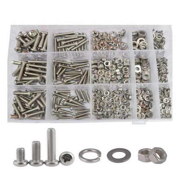 M4M5M6十字盘头机牙盒装螺丝 304不锈钢圆头机丝螺丝套装510pcs