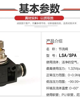 隔板黑色管道节流阀SPA LSA-4 6 8 10 12调速阀面板螺纹安装气缸