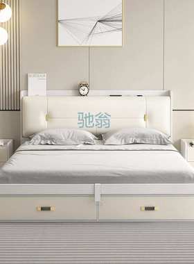 fLE白色轻奢气动高箱储物床现代简约卧室收纳小户型1.2米1.8米双