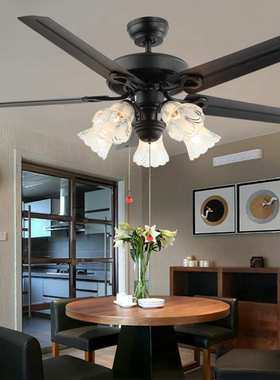 创康铁叶101B风扇灯木叶装饰吊扇吊灯52寸黑色吊扇灯52寸电风扇
