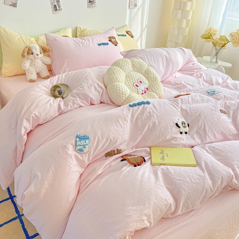 2025新款毛巾绣四件套卡通被套学生宿舍三件套S床单床品床笠少女